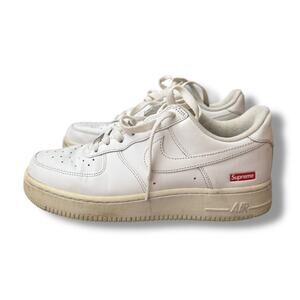 Nike Air Force 1 x Supreme Mens 6,5 White Leather Red Box Logo CU9225-100 Shoes